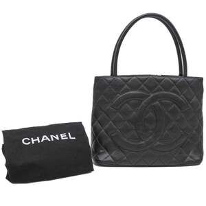 CHANEL Black Caviar Leather Logo Tote Bag